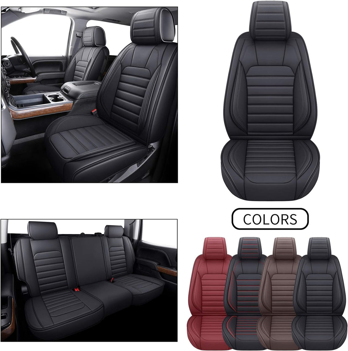 Chevy Chevrolet Silverado GMC Sierra Car Seat Covers Fit 2007-2023 2024 1500/2500/3500HD Truck Waterproof Leather Crew Double Extended Cab Cushion Covers
