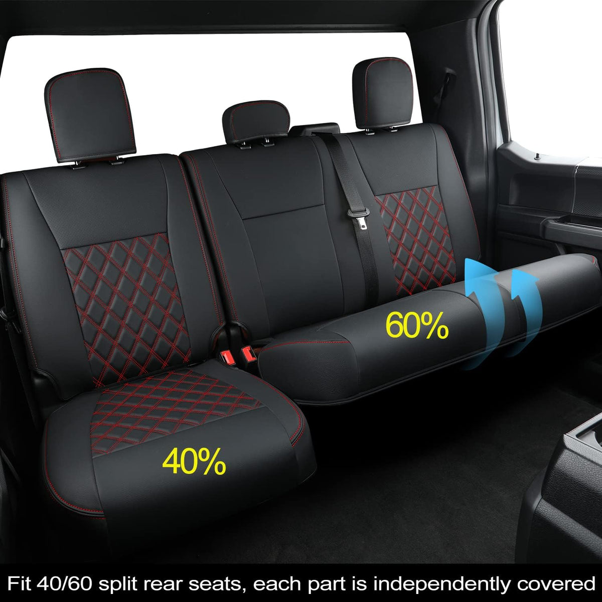 F150 SuperCrew 2015-2024 Custom Pickup Car Truck Seat Covers XLT, Waterproof Faux Leather, Full Coverage, Also Fit 2017-2023 F250/F350