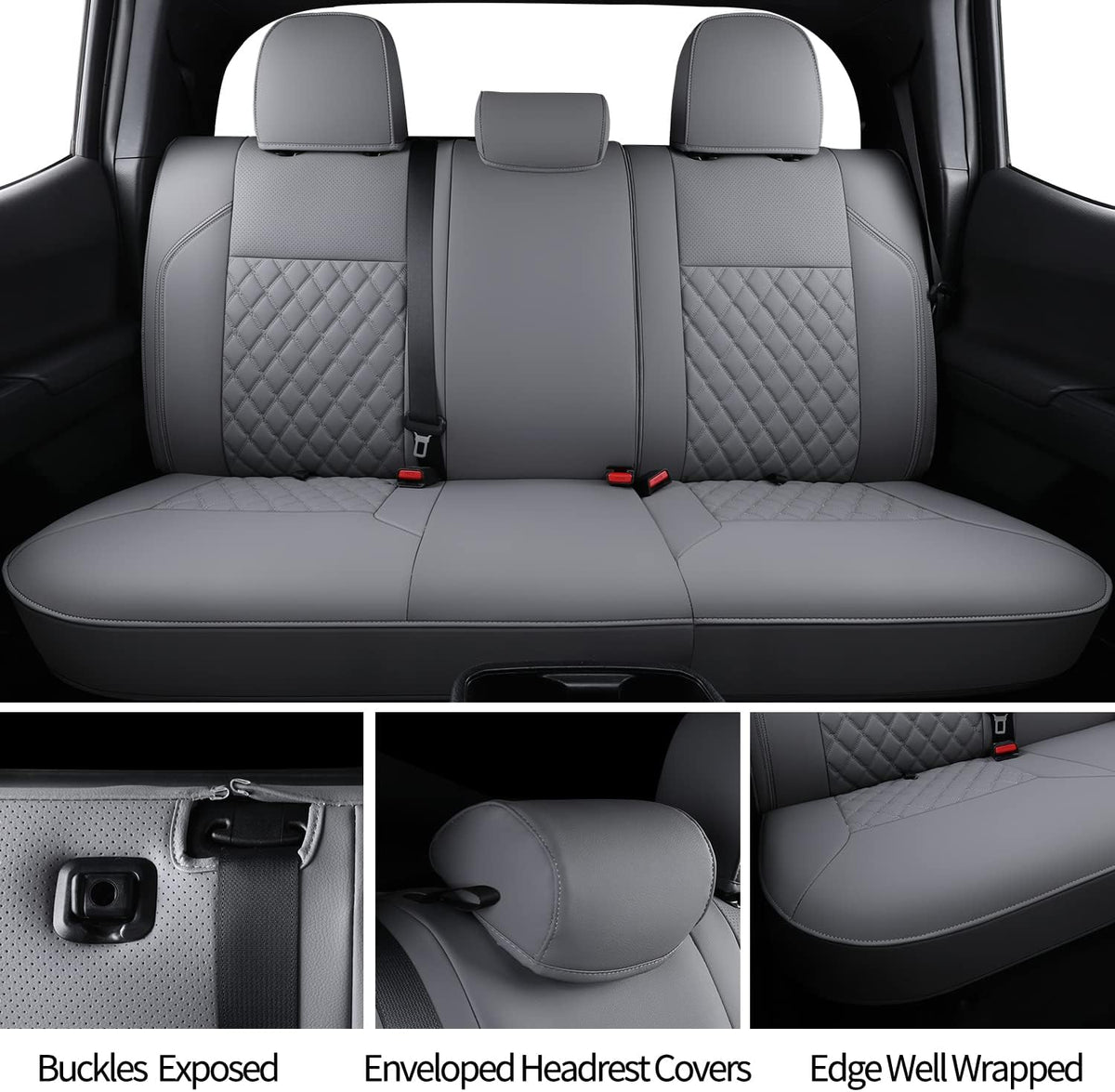 Tacoma Full-Set Seat Covers Fit Tacoma 2016 2017 2018 2019 2020 2021 2022 2023 Double/Crew Cab Only, with Faux Leather