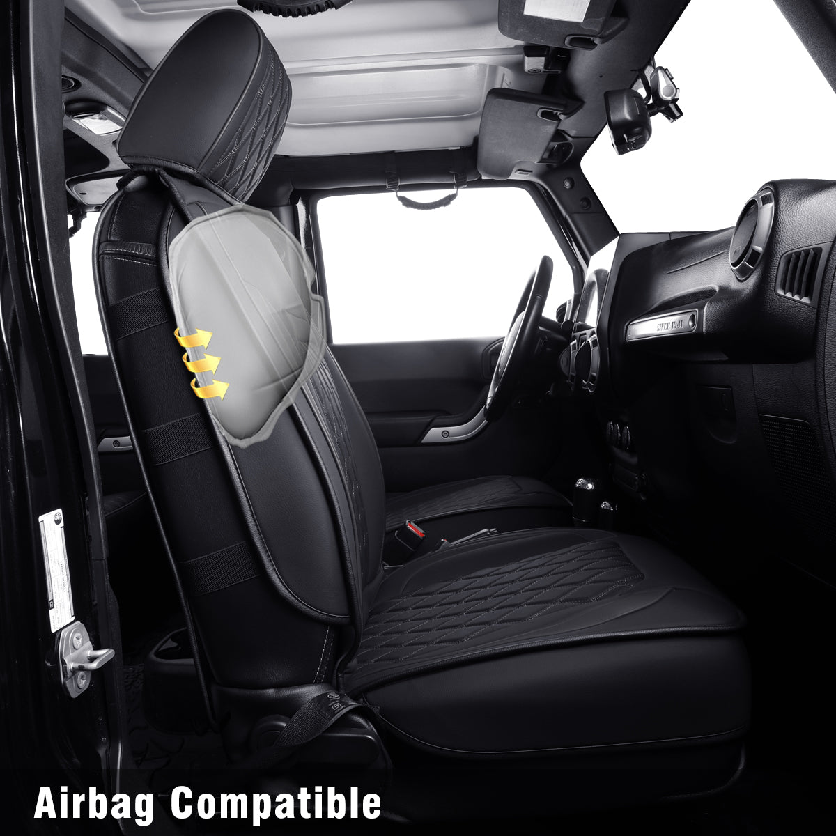 Jeep Wrangler JK JL Front Seat Covers Custom Fit 2/4 Door 2007-2024 Unlimited Rubicon 392 Sahara Willys Sport High Altitude Truck Pickup Waterproof Leather