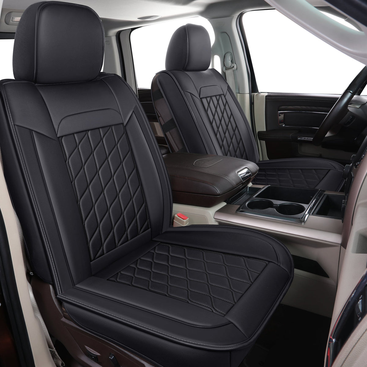 Ram 1500 Seat Covers Front and Back, Also Fit for Minority of The 2006-2020 Ram 2500 3500 Crew Cab& Quad Cab Pickup, with Faux Leather