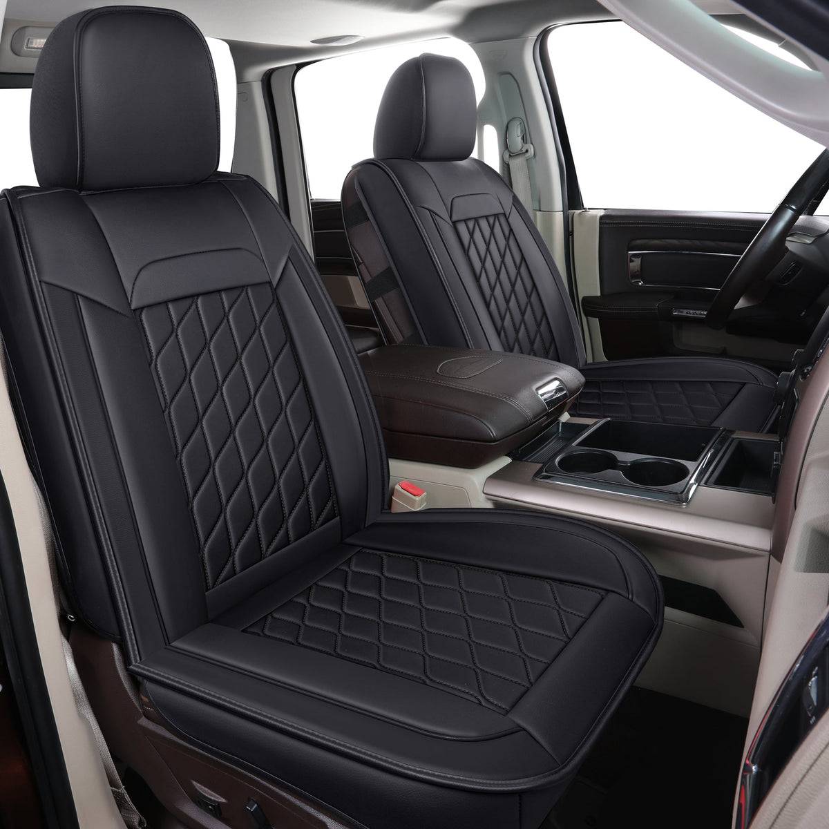 Ram 1500 Seat Covers Front and Back, Also Fit for Minority of The 2006-2020 Ram 2500 3500 Crew Cab& Quad Cab Pickup, with Faux Leather