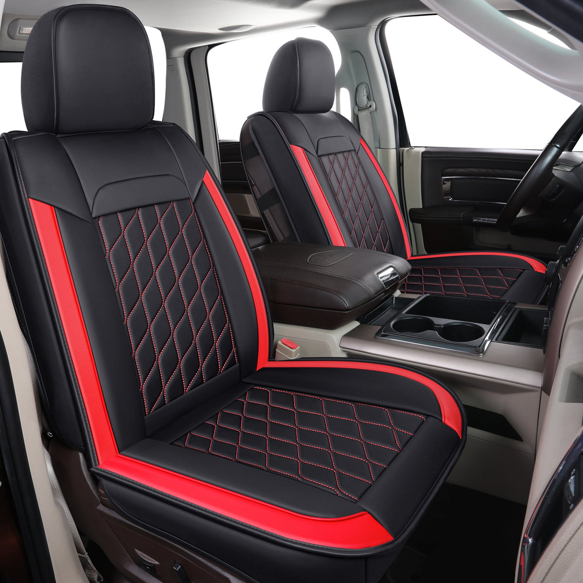 Ram 1500 Seat Covers Front and Back, Also Fit for Minority of The 2006-2020 Ram 2500 3500 Crew Cab& Quad Cab Pickup, with Faux Leather
