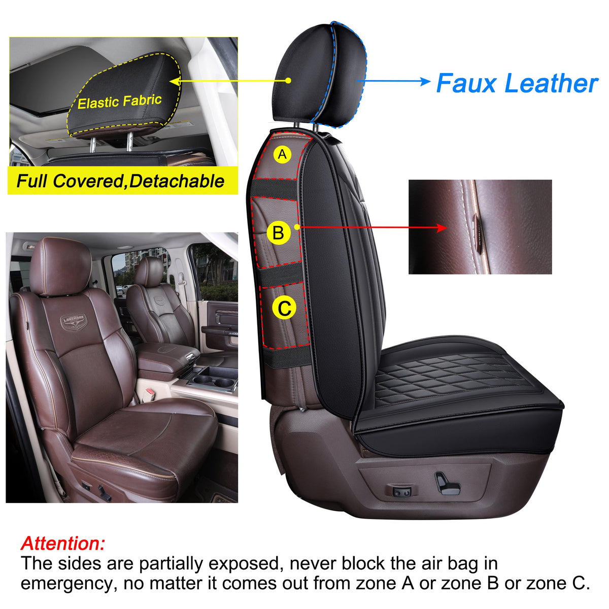 Ram 1500 Seat Covers Front and Back, Also Fit for Minority of The 2006-2020 Ram 2500 3500 Crew Cab& Quad Cab Pickup, with Faux Leather