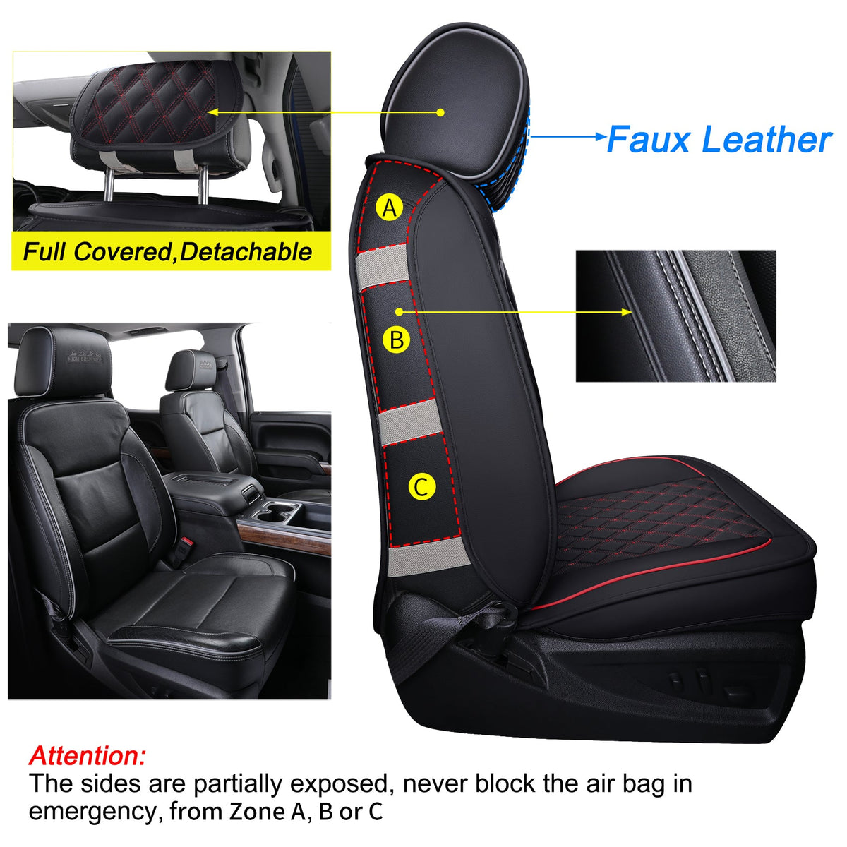 Chevy Silverado GMC Sierra Truck Seat Covers Trail Boss Z71 Pickup 2007-2024 1500 2500HD 3500HD Crew Double Extended Cab Waterproof Leather