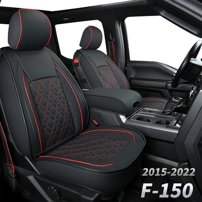 Ford F150 seat covers Fit 2009-2024 F150 SuperCrew and 2017-2024 F250 F350 Crew Cab  With armrest box cushion, all seasons, waterproof leather cushions