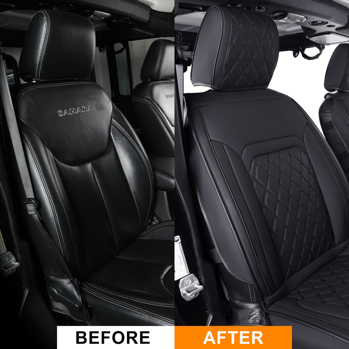 Jeep Wrangler JK JL Front Seat Covers Custom Fit 2/4 Door 2007-2024 Unlimited Rubicon 392 Sahara Willys Sport High Altitude Truck Pickup Waterproof Leather