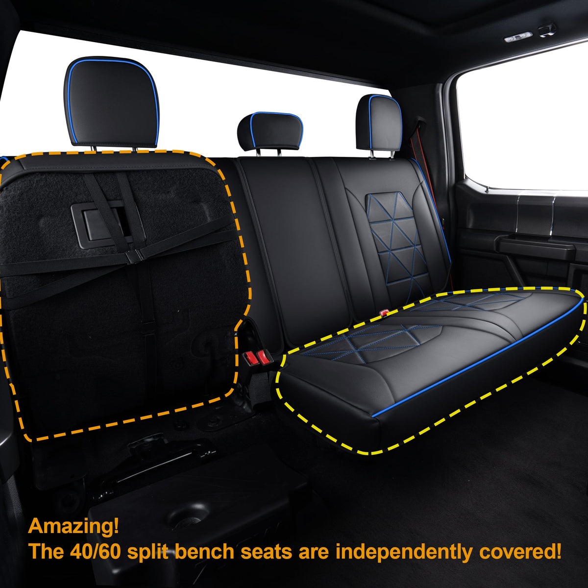 F150 Seat Covers For 2015-2024 F150 CrewCab&2017-2020 F250,F350,F450 CrewCab Waterproof Faux leather