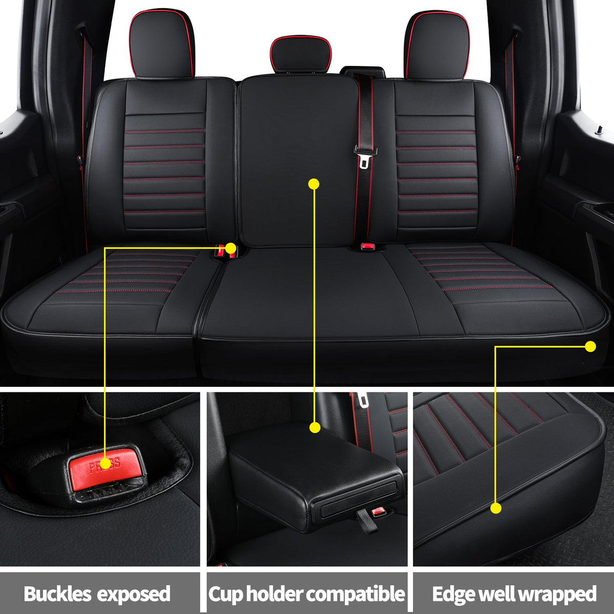 F150 Seat Covers Full Set with Waterproof Leather, Automotive Vehicle Cushion Cover for Cars SUV Pick-up Truck Fit for 2009 to 2024 Ford F150 Carhartt and 2017 to 2023 F250 F350 F450