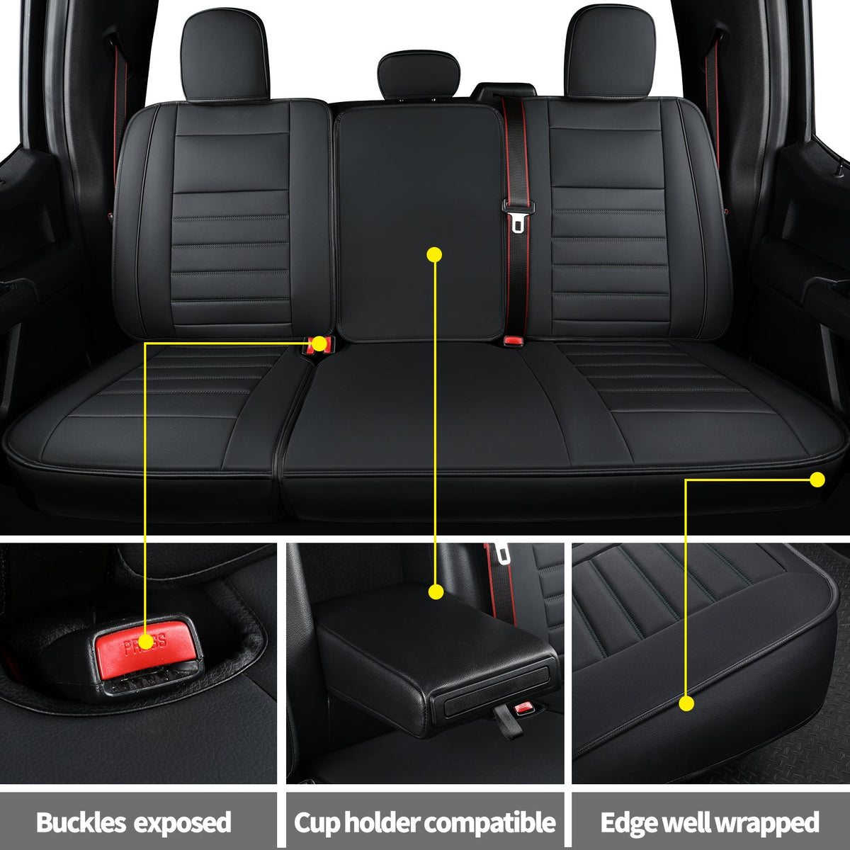 F150 Faux Leather Seat Covers Fit for 2009-2024 F150 SuperCrew and 2009-2024 F250 F350 F450 Super Duty Crew Cab Pickup Trucks