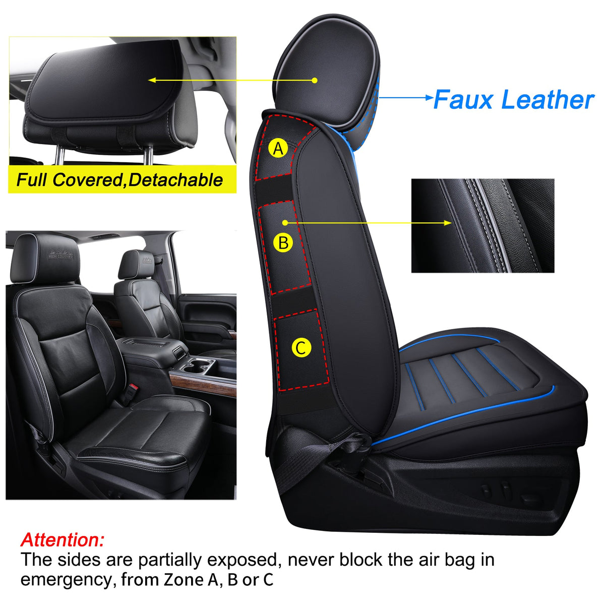 Silverado Seat Covers Fit for 2007-2024 Chevy Silverado Sierra 1500/2500 HD / 3500 HD Crew,Double,Extended Cab with Water Proof Faux Leather