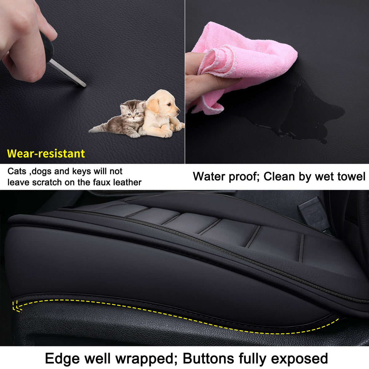 Silverado Seat Covers Fit for 2007-2024 Chevy Silverado Sierra 1500/2500 HD / 3500 HD Crew,Double,Extended Cab with Water Proof Faux Leather