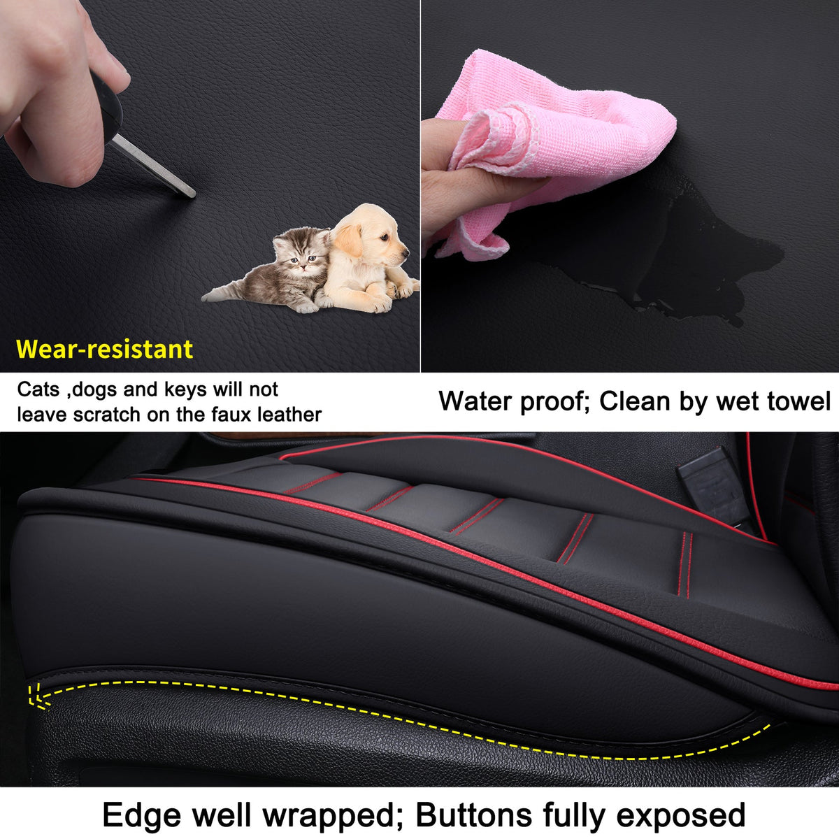 Silverado Seat Covers Fit for 2007-2024 Chevy Silverado Sierra 1500/2500 HD / 3500 HD Crew,Double,Extended Cab with Water Proof Faux Leather