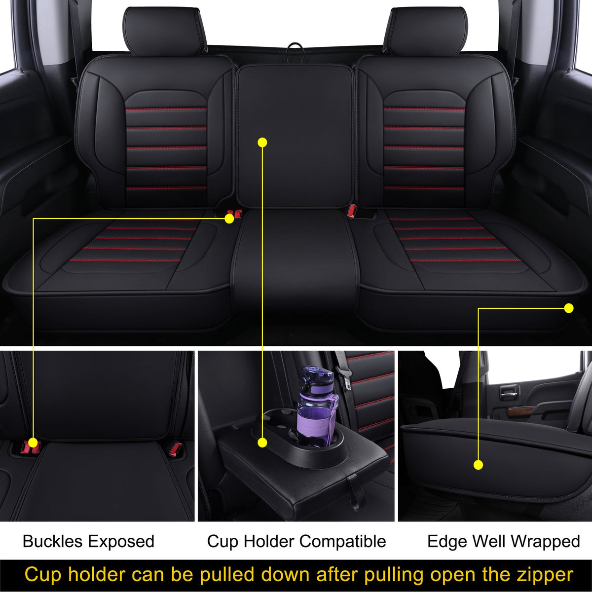Silverado Seat Covers Fit for 2007-2024 Chevy Silverado Sierra 1500/2500 HD / 3500 HD Crew,Double,Extended Cab with Water Proof Faux Leather