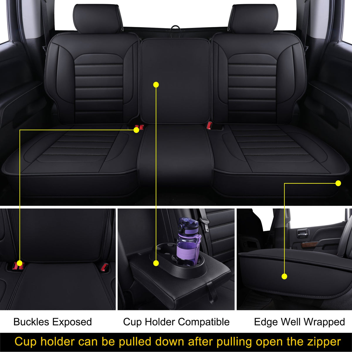 Silverado Seat Covers Fit for 2007-2024 Chevy Silverado Sierra 1500/2500 HD / 3500 HD Crew,Double,Extended Cab with Water Proof Faux Leather