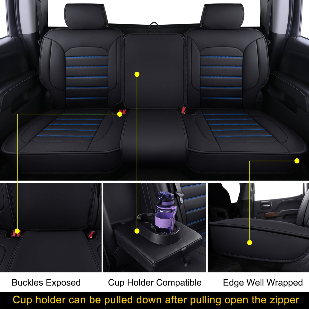 Silverado Seat Covers Fit for 2007-2024 Chevy Silverado Sierra 1500/2500 HD / 3500 HD Crew,Double,Extended Cab with Water Proof Faux Leather