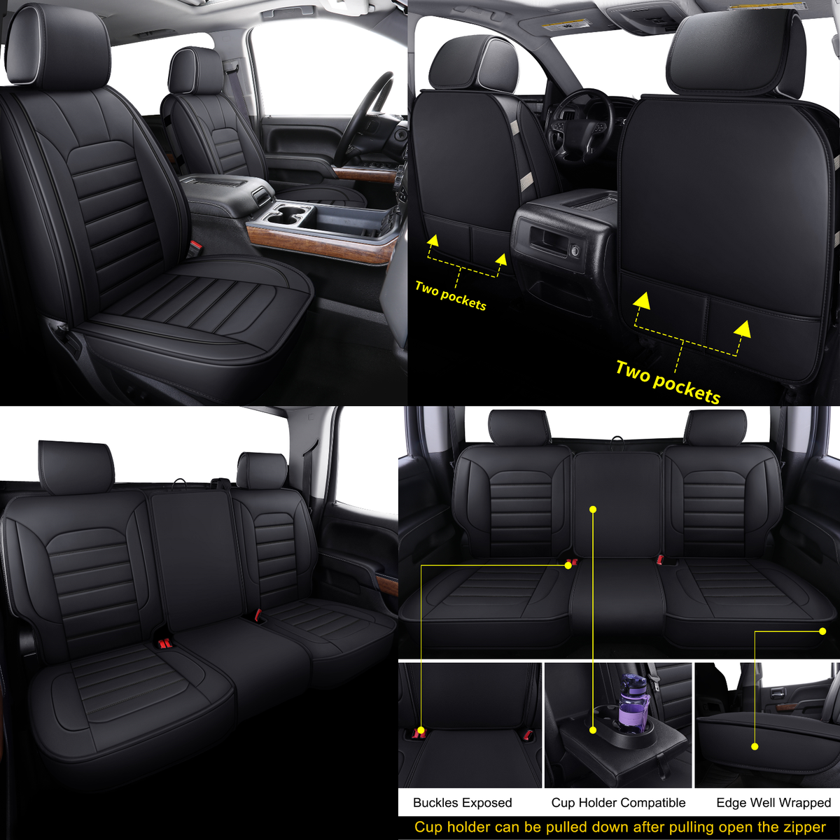 Silverado Seat Covers Fit for 2007-2024 Chevy Silverado Sierra 1500/2500 HD / 3500 HD Crew,Double,Extended Cab with Water Proof Faux Leather