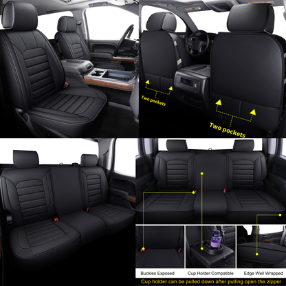 Silverado Seat Covers Fit for 2007-2024 Chevy Silverado Sierra 1500/2500 HD / 3500 HD Crew,Double,Extended Cab with Water Proof Faux Leather