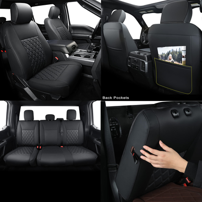 F150 SuperCrew 2015-2024 Custom Pickup Car Truck Seat Covers XLT, Waterproof Faux Leather, Full Coverage, Also Fit 2017-2023 F250/F350