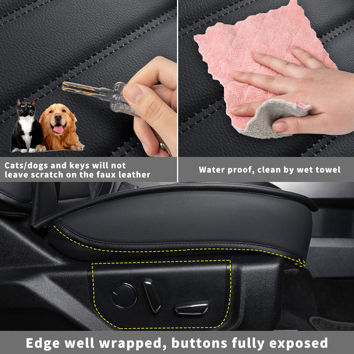 F150 Seat Covers Full Set with Waterproof Leather, Automotive Vehicle Cushion Cover for Cars SUV Pick-up Truck Fit for 2009 to 2024 Ford F150 Carhartt and 2017 to 2023 F250 F350 F450
