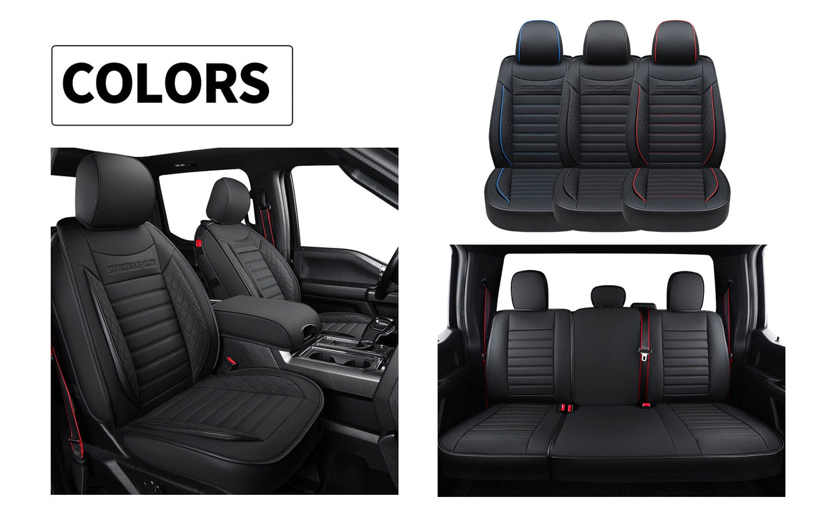F150 Seat Covers Full Set with Waterproof Leather, Automotive Vehicle Cushion Cover for Cars SUV Pick-up Truck Fit for 2009 to 2024 Ford F150 Carhartt and 2017 to 2023 F250 F350 F450