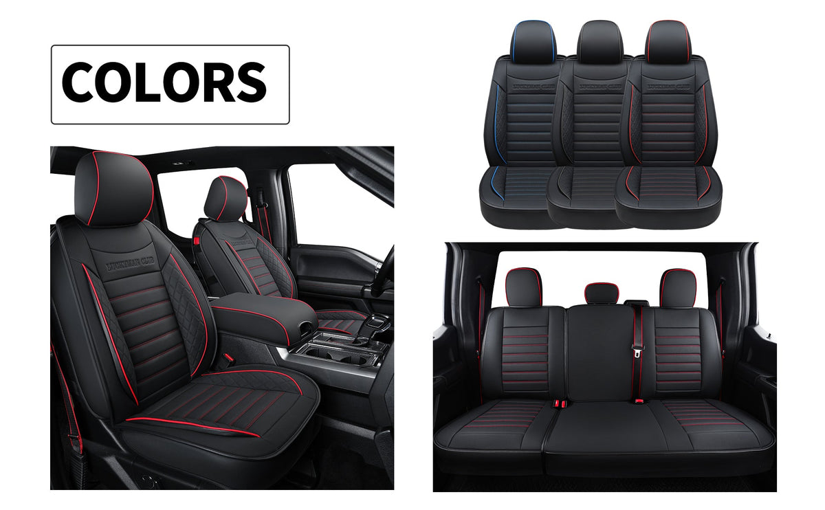 F150 Seat Covers Full Set with Waterproof Leather, Automotive Vehicle Cushion Cover for Cars SUV Pick-up Truck Fit for 2009 to 2024 Ford F150 Carhartt and 2017 to 2023 F250 F350 F450