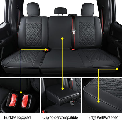 Ford F150 seat covers Fit 2009-2024 F150 SuperCrew and 2017-2024 F250 F350 Crew Cab  With armrest box cushion, all seasons, waterproof leather cushions