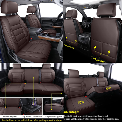 Silverado Seat Covers, Fit for 2019-2023 Chevy Silverado GMC Sierra 1500 and 2020-2023 2500HD 3500HD Crew Cab Water Proof Faux Leather