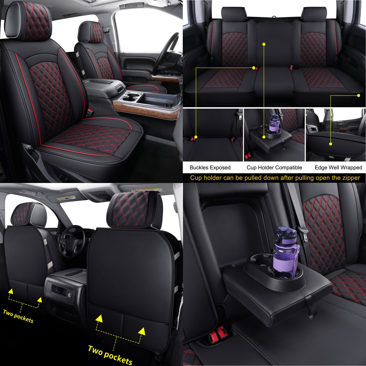 Chevy Silverado GMC Sierra Truck Seat Covers Trail Boss Z71 Pickup 2007-2024 1500 2500HD 3500HD Crew Double Extended Cab Waterproof Leather