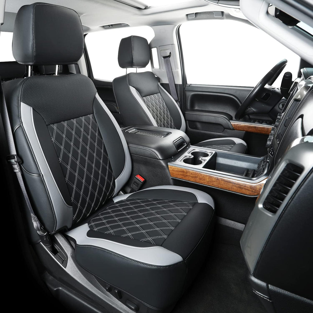 Silverado Seat Covers Full Set with Faux Leather, for 2014-2024 Chevy Silverado GMC Sierra 1500, 2020-2023 Silverado Sierra 2500HD 3500HD Crew Cab