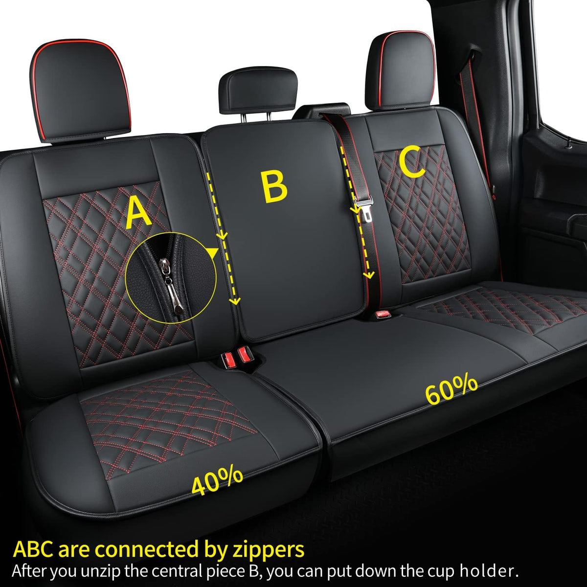 Ford F150 seat covers Fit 2009-2024 F150 SuperCrew and 2017-2024 F250 F350 Crew Cab  With armrest box cushion, all seasons, waterproof leather cushions