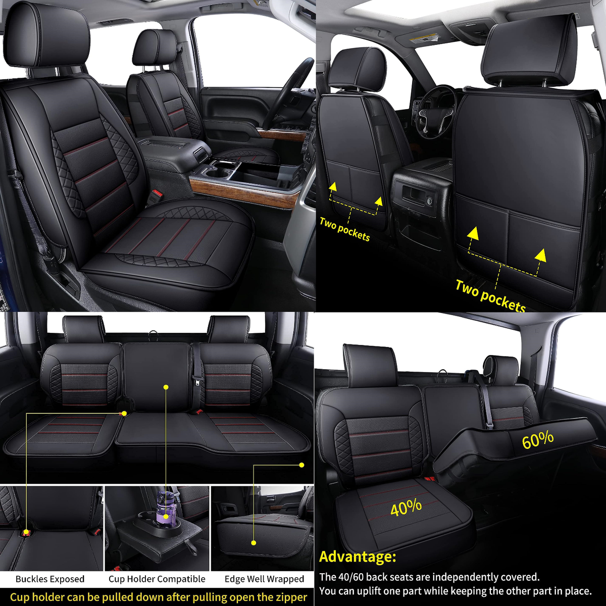 Silverado Seat Covers, Fit for 2019-2023 Chevy Silverado GMC Sierra 1500 and 2020-2023 2500HD 3500HD Crew Cab Water Proof Faux Leather