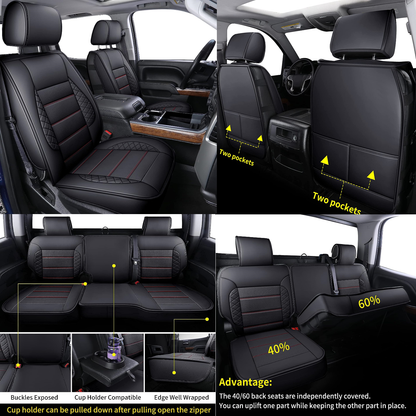 Silverado Seat Covers, Fit for 2019-2023 Chevy Silverado GMC Sierra 1500 and 2020-2023 2500HD 3500HD Crew Cab Water Proof Faux Leather