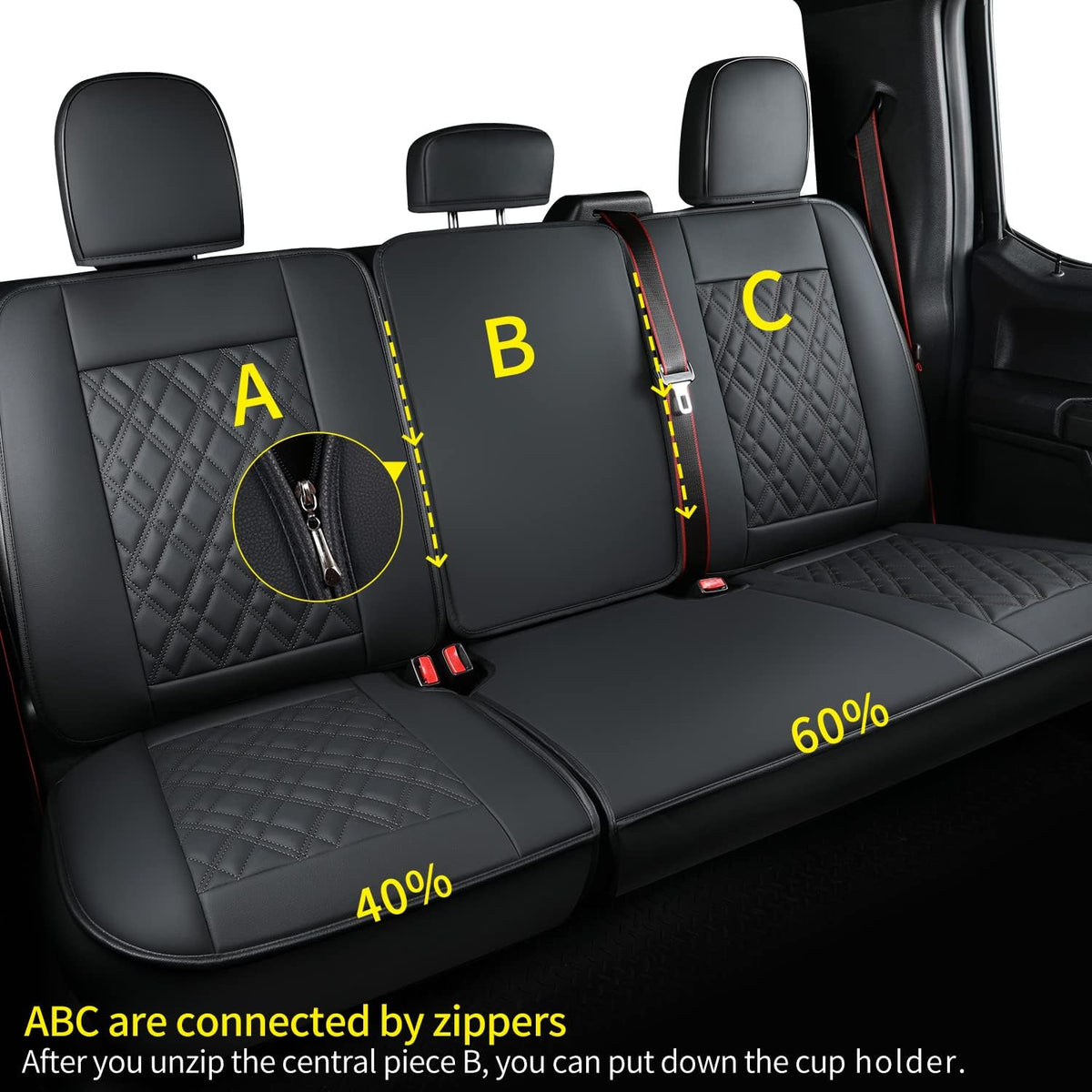 Ford F150 seat covers Fit 2009-2024 F150 SuperCrew and 2017-2024 F250 F350 Crew Cab  With armrest box cushion, all seasons, waterproof leather cushions