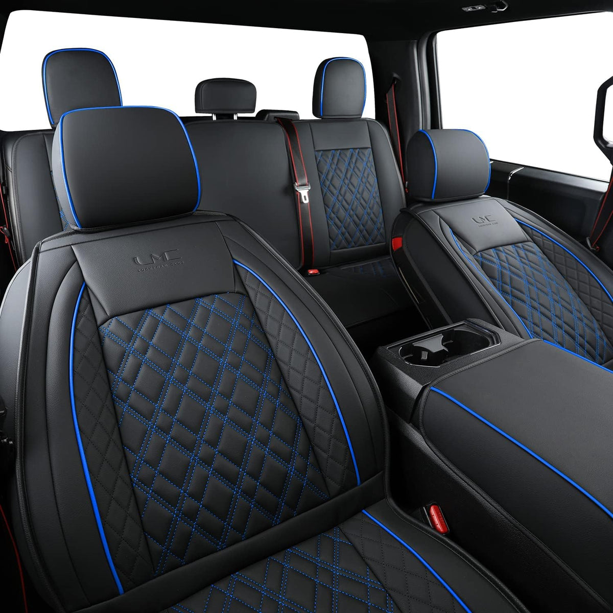Ford F150 seat covers Fit 2009-2024 F150 SuperCrew and 2017-2024 F250 F350 Crew Cab  With armrest box cushion, all seasons, waterproof leather cushions