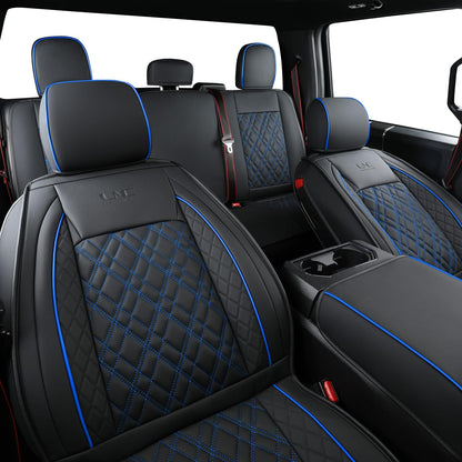 Ford F150 seat covers Fit 2009-2024 F150 SuperCrew and 2017-2024 F250 F350 Crew Cab  With armrest box cushion, all seasons, waterproof leather cushions