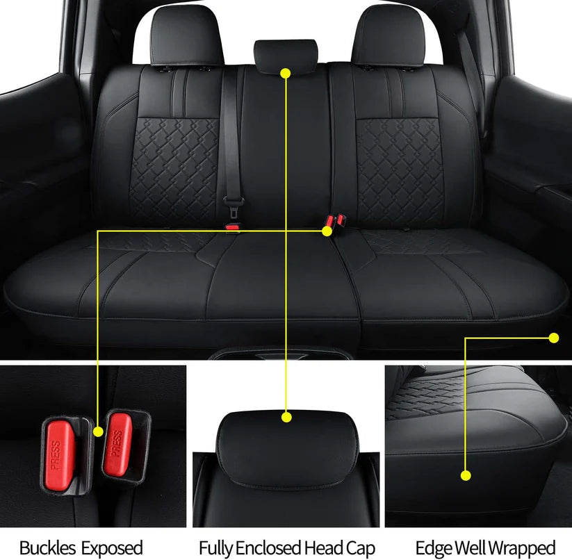 Tacoma Seat Covers, Custom fit 2016-2023 Faux Leather Tacoma SR SR5 TRD Sport TRD Off-Road PreRunner Crew Double Cab