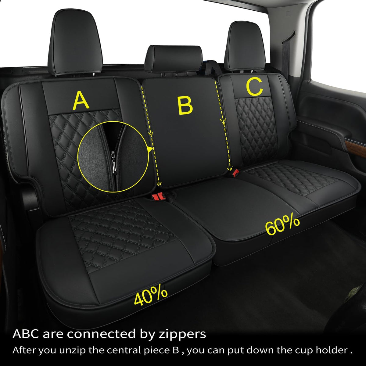 Silverado Faux Leather Seat Covers, Fit for 2014-2024 Chevy Silverado GMC Sierra 1500 and 2020-2024 2500HD 3500HD Crew Cab