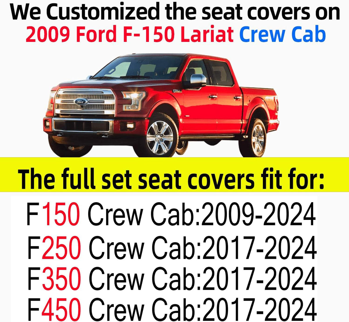 Car Seat Covers Full Set with Waterproof Leather, Automotive Vehicle Cushion Cover for Cars SUV Pick-up Truck Fit for 2009 to 2024 Ford F150 Carhartt and 2017 to 2024 F250 F350 F450