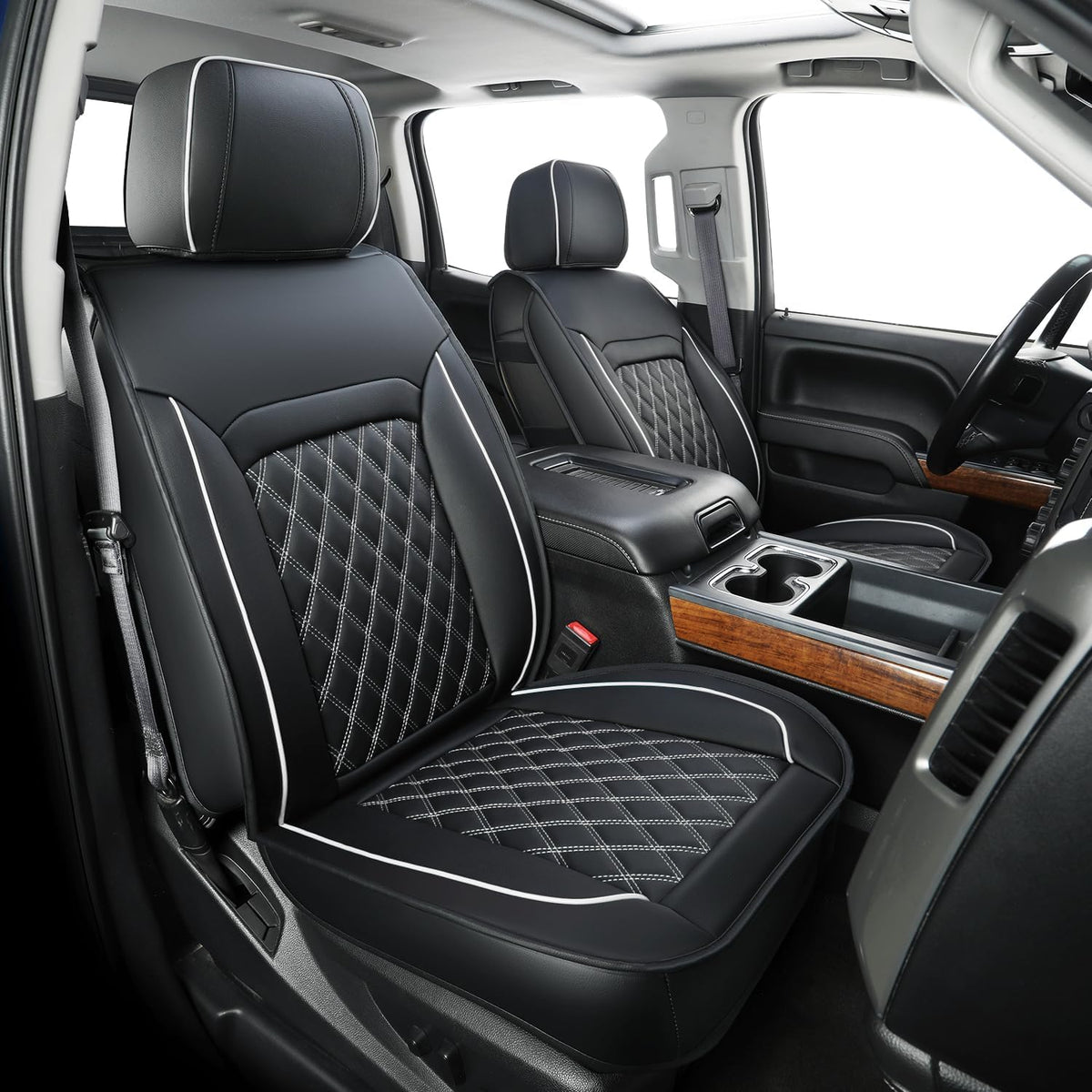 Silverado Faux Leather Seat Covers, Fit for 2014-2024 Chevy Silverado GMC Sierra 1500 and 2020-2024 2500HD 3500HD Crew Cab