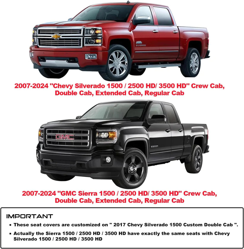 2007-2024 GMC Sierra Chevy Chevrolet Silverado 1500 2500HD 3500HD Trail Boss Z71 Crew Double Extended Cab Waterproof Leather Truck Pickup Cuchion