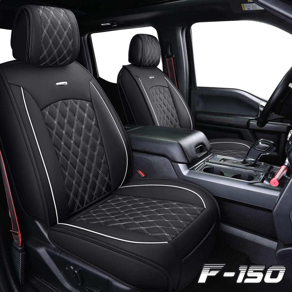 2009 to 2024 Ford F150 and 2017 to 2024 F250 F350 F450 Seat Covers Full Set with Waterproof Leather, Automotive Vehicle Cushion Cover for Cars SUV Pick-up Truck