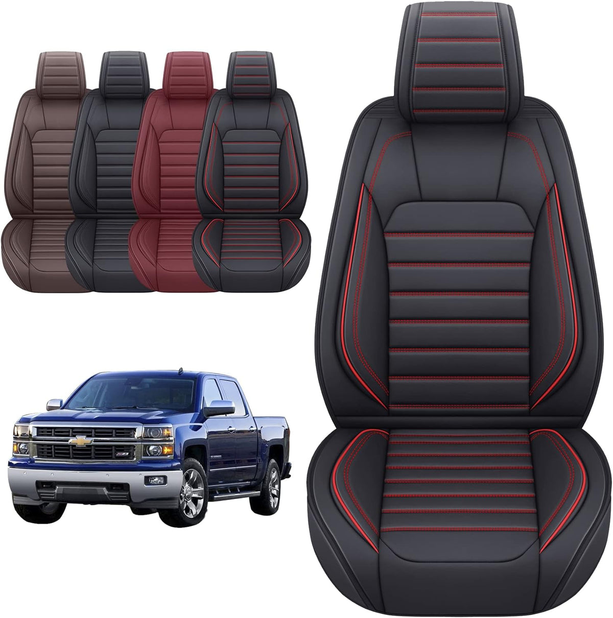 Chevy Chevrolet Silverado GMC Sierra Car Seat Covers Fit 2007-2023 2024 1500/2500/3500HD Truck Waterproof Leather Crew Double Extended Cab Cushion Covers