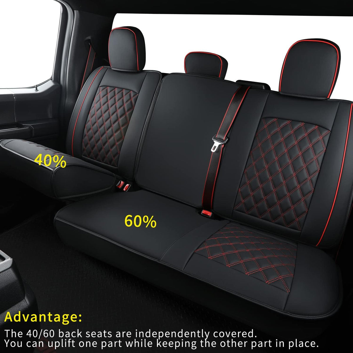 Ford F150 Seat Cover for 2015-2024 F150 Super Crew and 2017-2024 F250 F350 F450 Super Duty Crew Cab Pickups Faux Leather