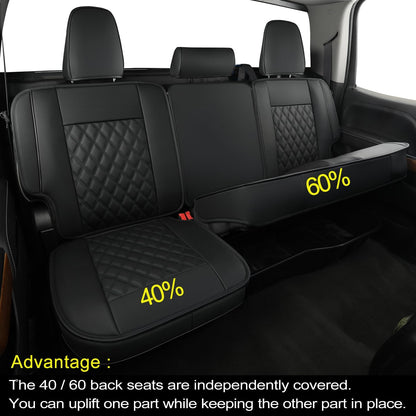 Silverado Faux Leather Seat Covers, Fit for 2014-2024 Chevy Silverado GMC Sierra 1500 and 2020-2024 2500HD 3500HD Crew Cab