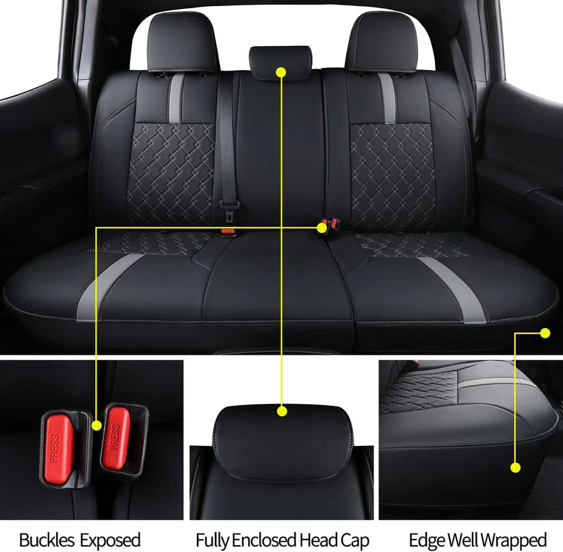 Tacoma Seat Covers, Custom fit 2016-2023 Faux Leather Tacoma SR SR5 TRD Sport TRD Off-Road PreRunner Crew Double Cab