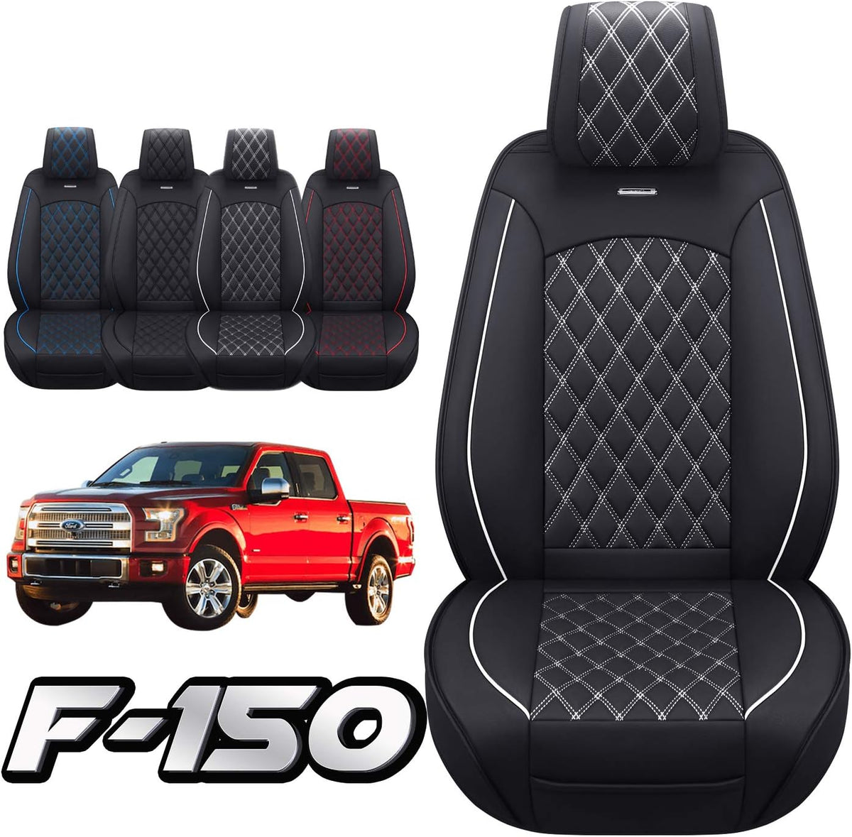 2009 to 2024 Ford F150 and 2017 to 2024 F250 F350 F450 Seat Covers Full Set with Waterproof Leather, Automotive Vehicle Cushion Cover for Cars SUV Pick-up Truck