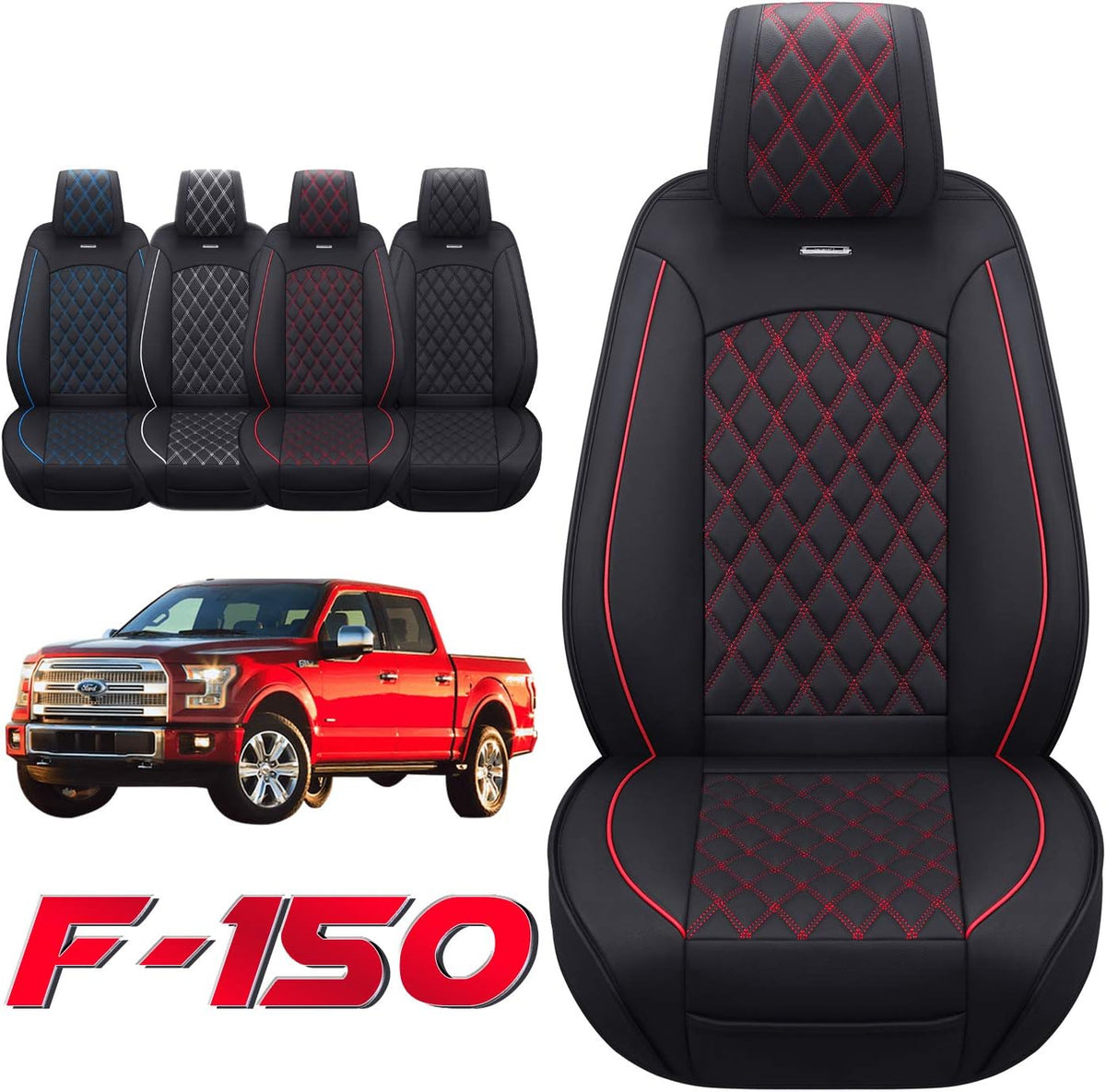 2009 to 2024 Ford F150 and 2017 to 2024 F250 F350 F450 Seat Covers Full Set with Waterproof Leather, Automotive Vehicle Cushion Cover for Cars SUV Pick-up Truck