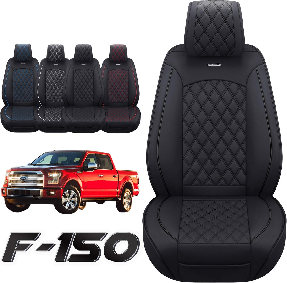 2009 to 2024 Ford F150 and 2017 to 2024 F250 F350 F450 Seat Covers Full Set with Waterproof Leather, Automotive Vehicle Cushion Cover for Cars SUV Pick-up Truck