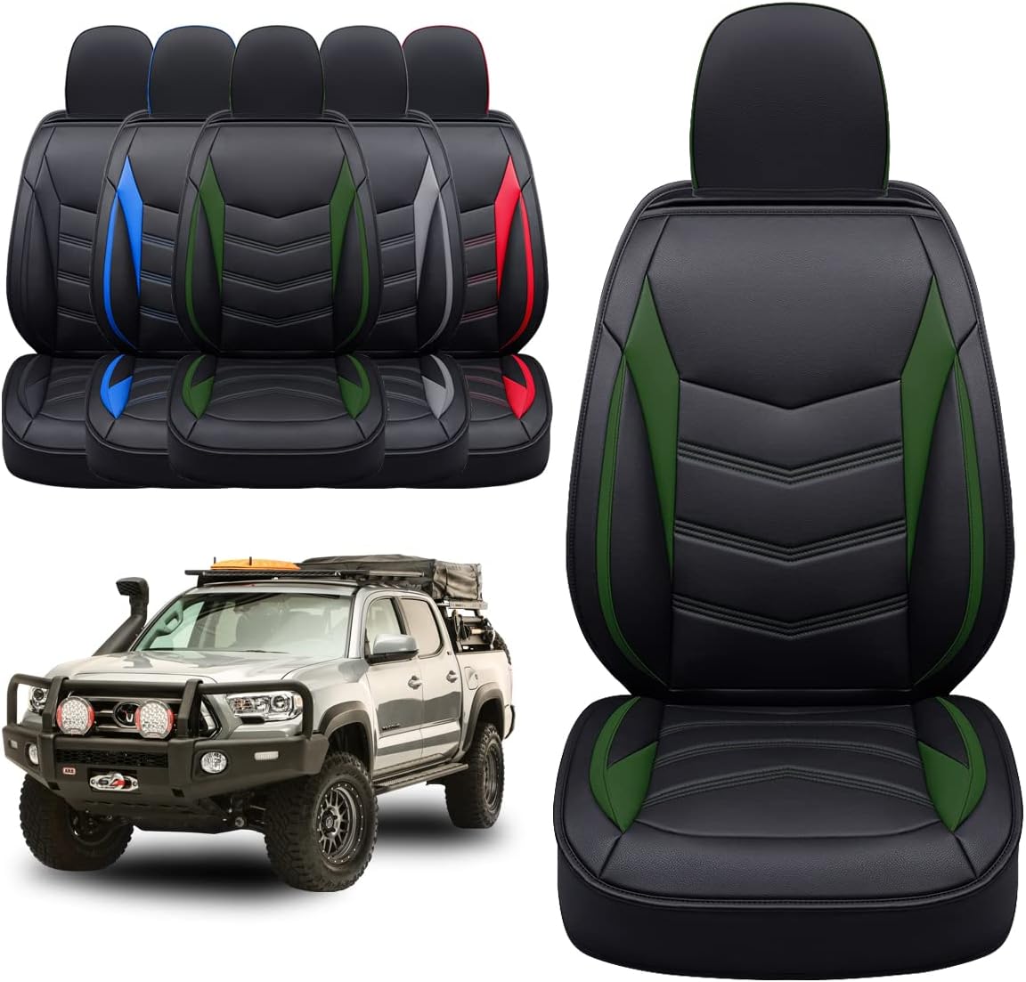 2005-2023 Tacoma Seat Covers Full Set Waterproof leather for Tacoma Double/Crew Cab SR SR5 TRD Sport TRD Off-Road PreRunner Trims, with Waterproof Faux Leather All-enveloping, four seasons general, wear-resistant and scratch-resistant